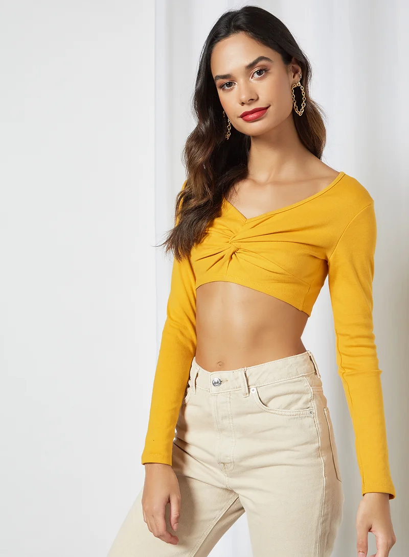 Sivvi x GenM Ribbed Twist Front Crop T-Shirt Yellow