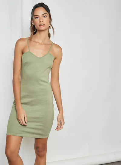 Sivvi x GenM Ribbed Scoop Back Midi Dress Green