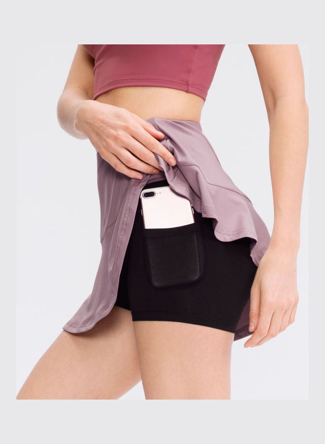 Quick Dry Ruffled Sport Skirt With Shorts Purple/Black  - Image 4