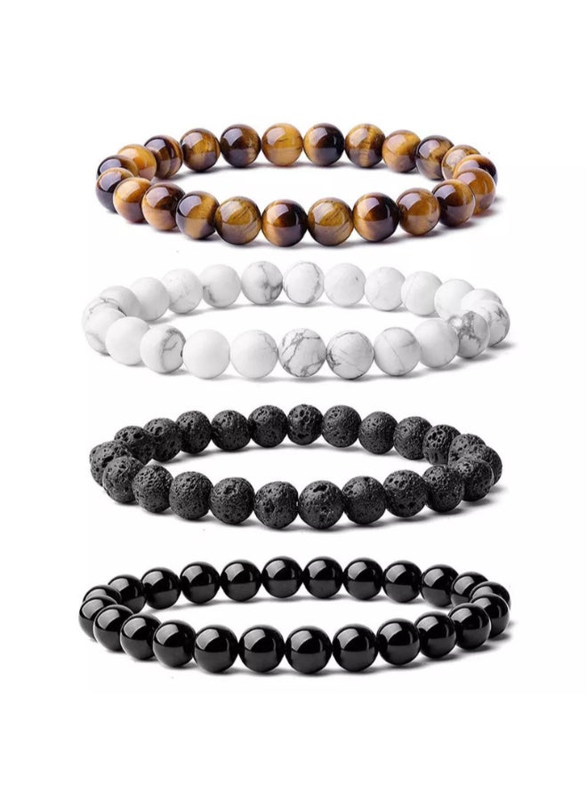 Miracle Empire 4-Piece Natural Tiger Eye, Howlite, Lava Stone & Black Onyx Bracelet Set - Image 1
