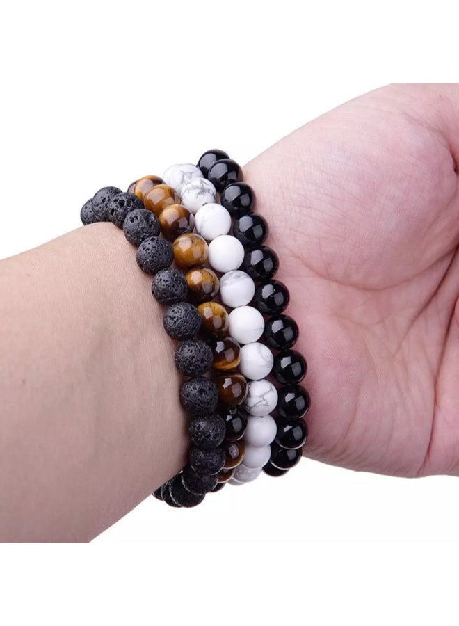 Miracle Empire 4-Piece Natural Tiger Eye, Howlite, Lava Stone & Black Onyx Bracelet Set - Image 2