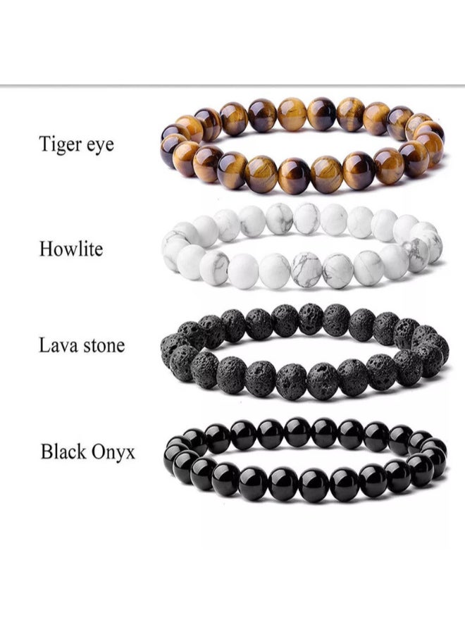 Miracle Empire 4-Piece Natural Tiger Eye, Howlite, Lava Stone & Black Onyx Bracelet Set - Image 3