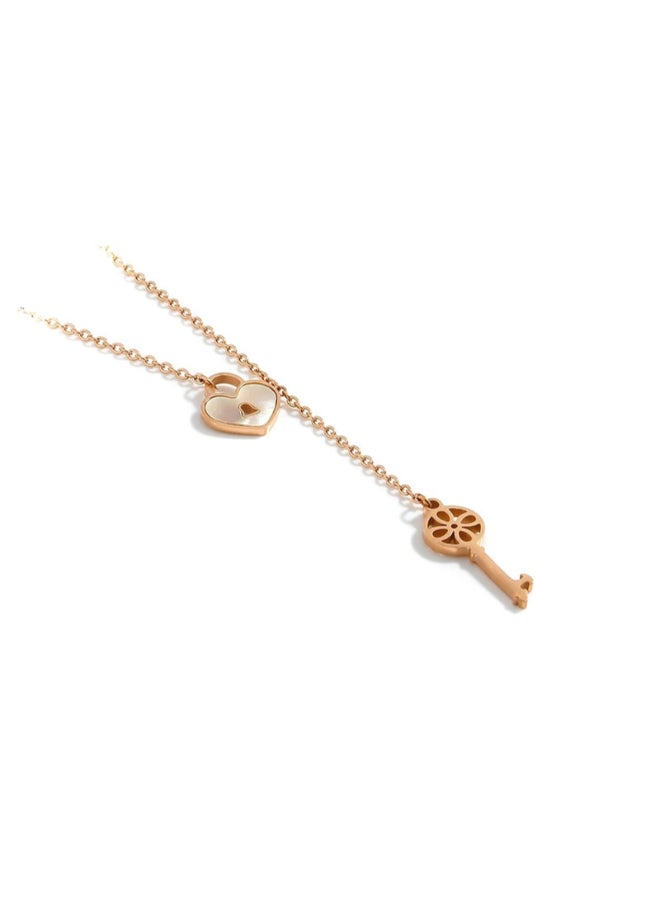 Miracle Empire Mother Of Pearl Heart And Key Necklace - Image 1