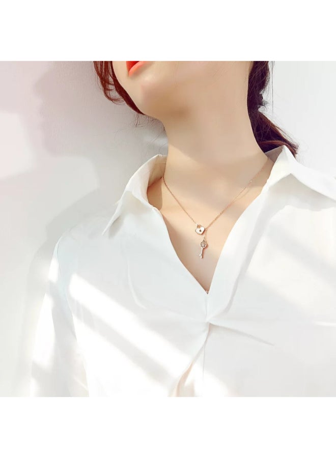 Miracle Empire Mother Of Pearl Heart And Key Necklace - Image 2