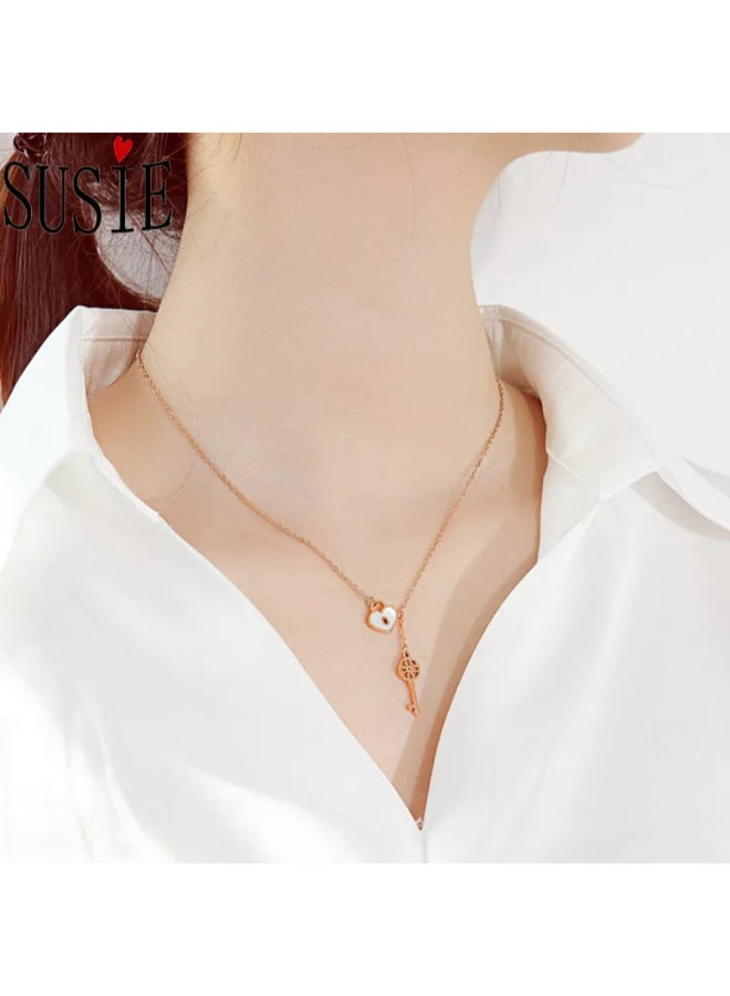 Miracle Empire Mother Of Pearl Heart And Key Necklace - Image 3