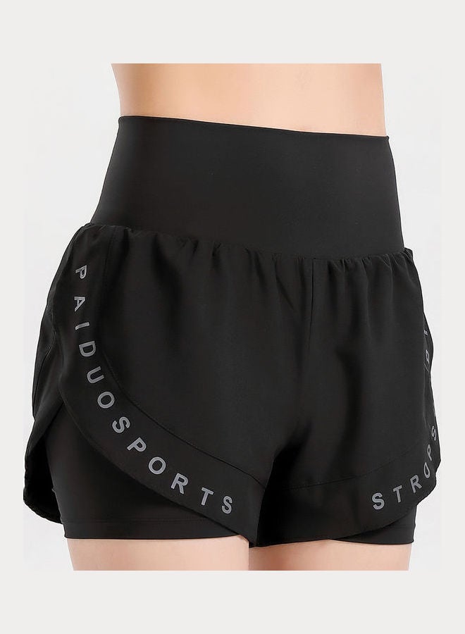 2-in-1 Style Breathable Sports Shorts Black  - Image 1