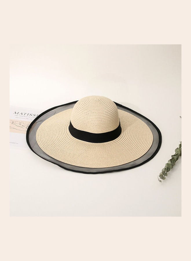 Beauenty Wide Brim Straw Hat Beige/Black