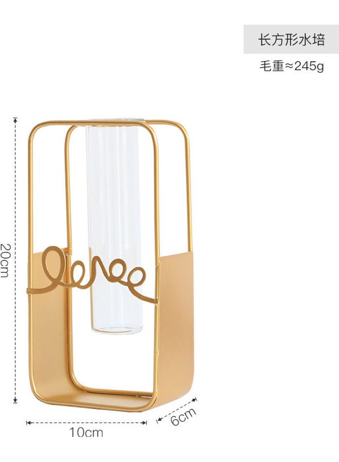 XiuWoo Glass Flower Vase With Metal Rack Stand Gold/Clear 20x10x6cm - Image 1