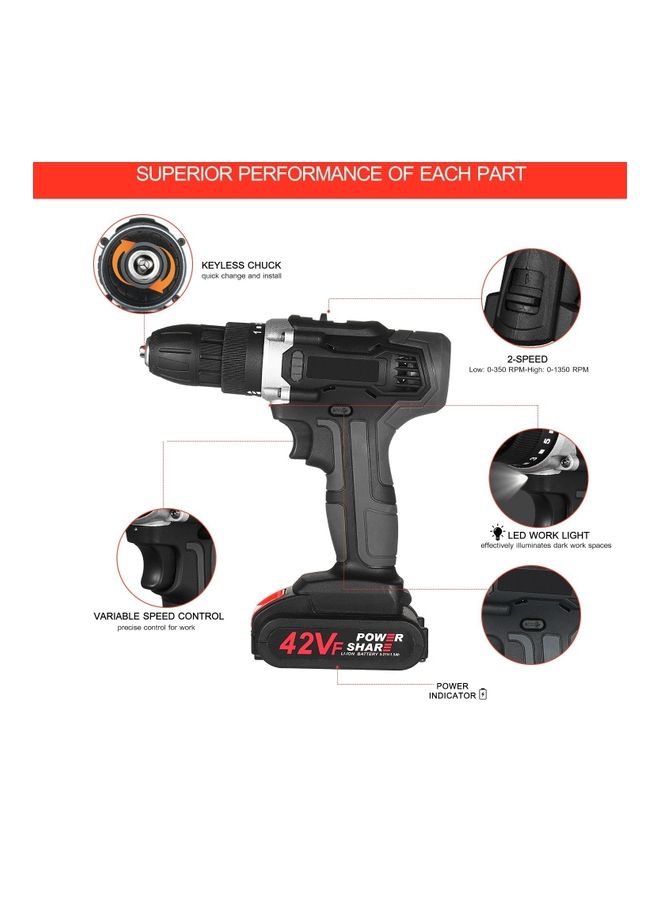 طقم مثقاب كهربائي مكون من 4 قطع أسود / رمادي / أحمر - Image 3