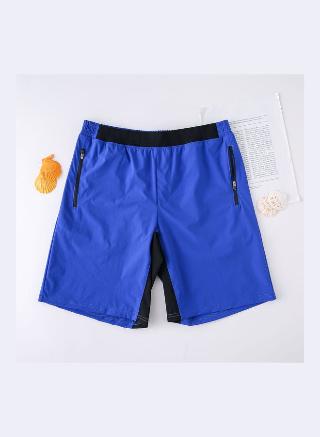 Elastic Waistband Zipper Pocket Quick-Dry Sport Shorts Blue  - Image 4