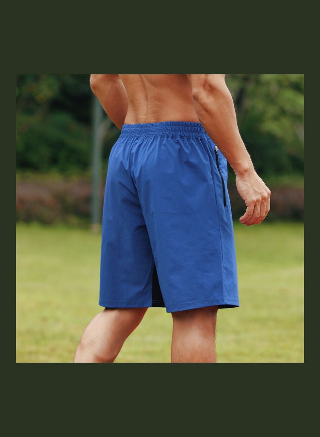 Elastic Waistband Zipper Pocket Quick-Dry Sport Shorts Blue  - Image 3