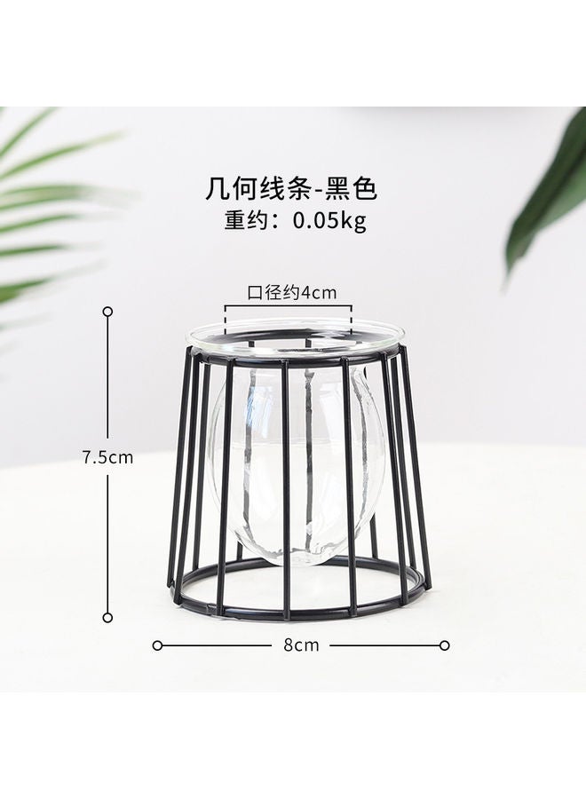 XiuWoo Flower Vase with Metal Rack Stand Clear/Black 7.5x4x8cm  - Image 1