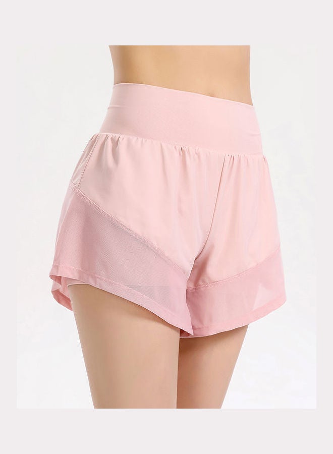 Wide Elastic Waistband Pockets Mesh Splicing Breathable Sport Shorts Pink  - Image 2