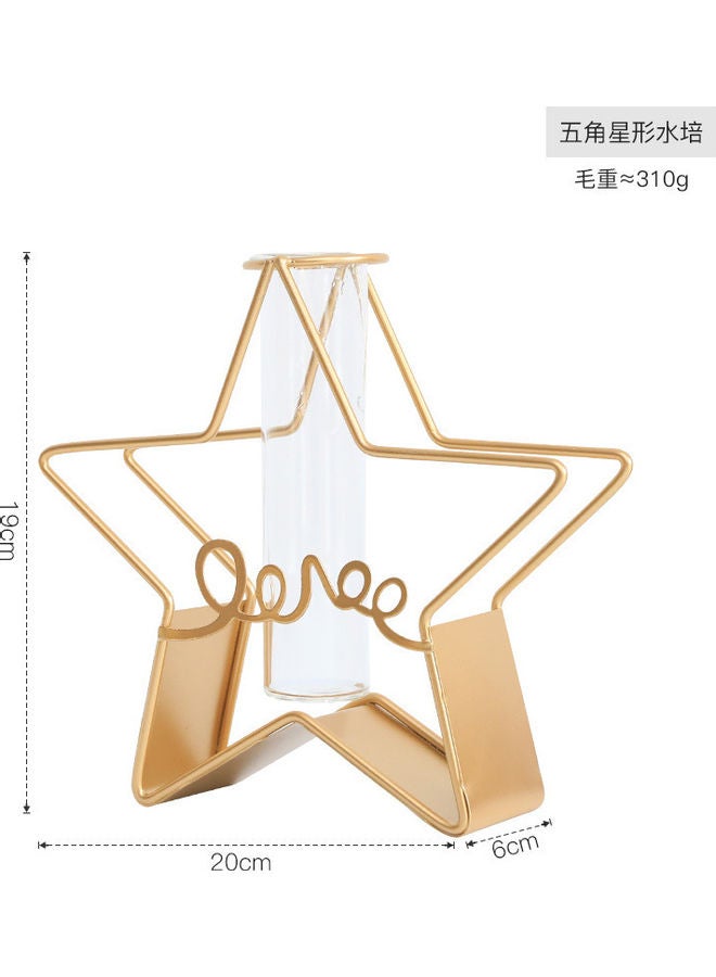 XiuWoo Glass Flower Vase With Metal Rack Stand Gold/Clear 20x19x6cm  - Image 1
