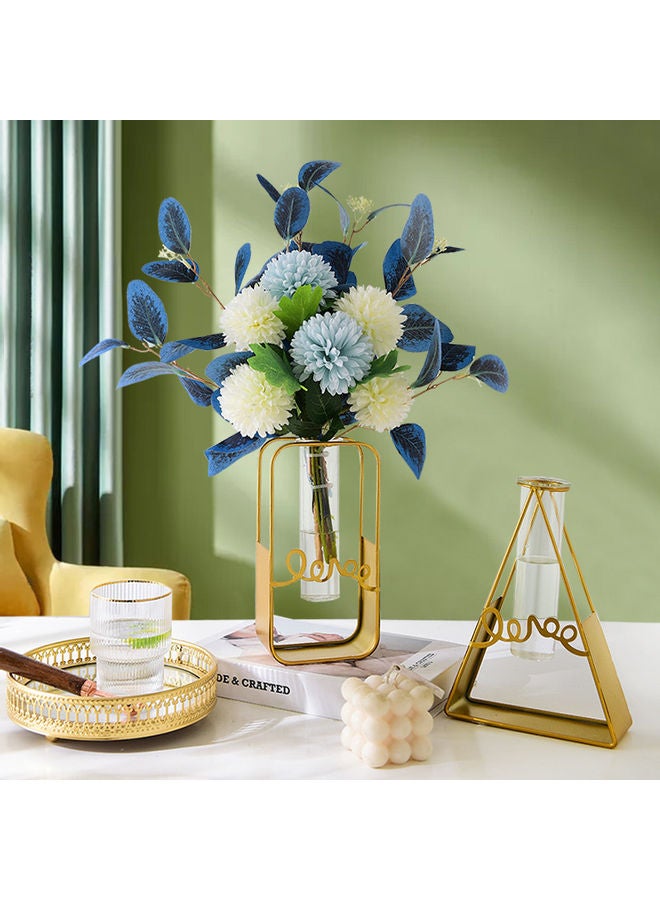 XiuWoo Glass Flower Vase With Metal Rack Stand Gold/Clear 20x19x6cm  - Image 2