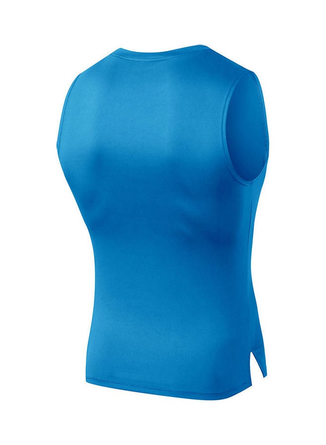 Solid Sleeveless Vest Blue  - Image 2