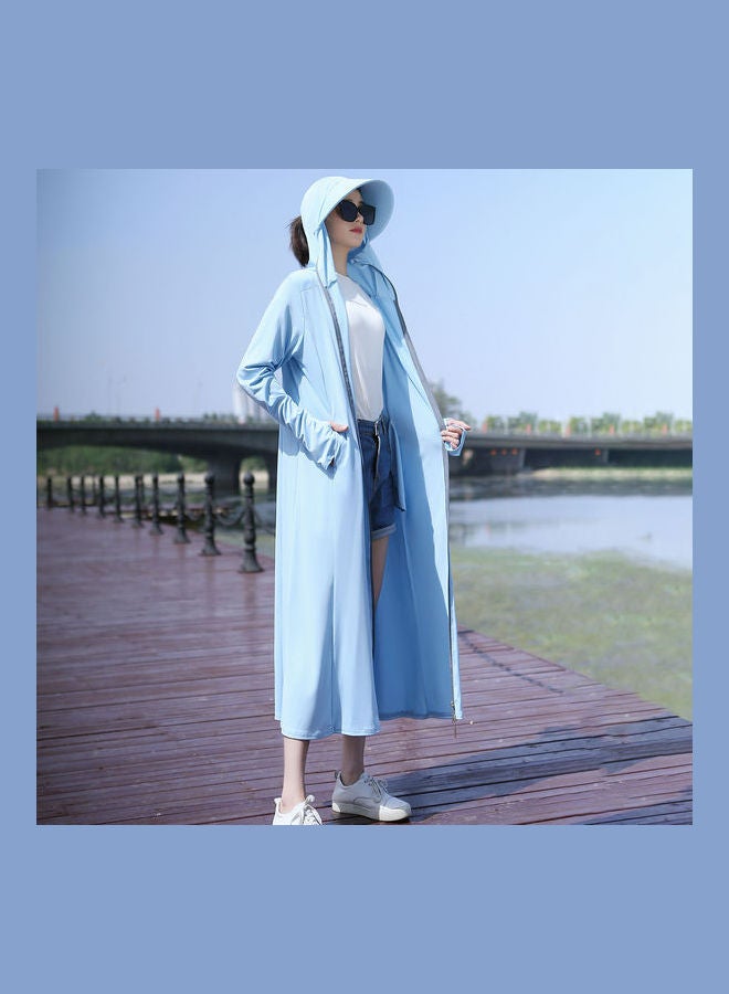 Sun Protection Hooded Long Sleeves Jacket Blue - Image 1
