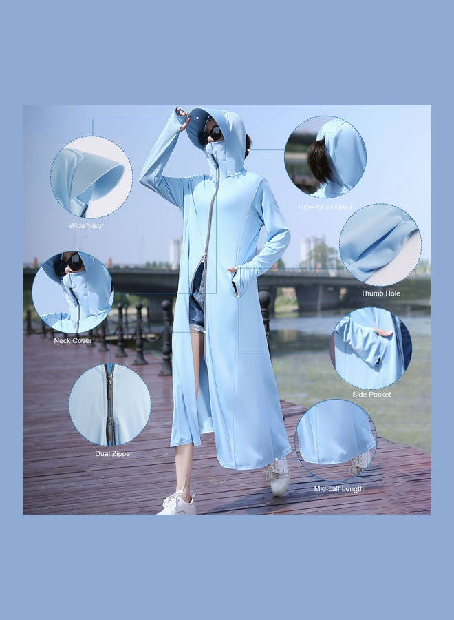 Sun Protection Hooded Long Sleeves Jacket Blue - Image 3
