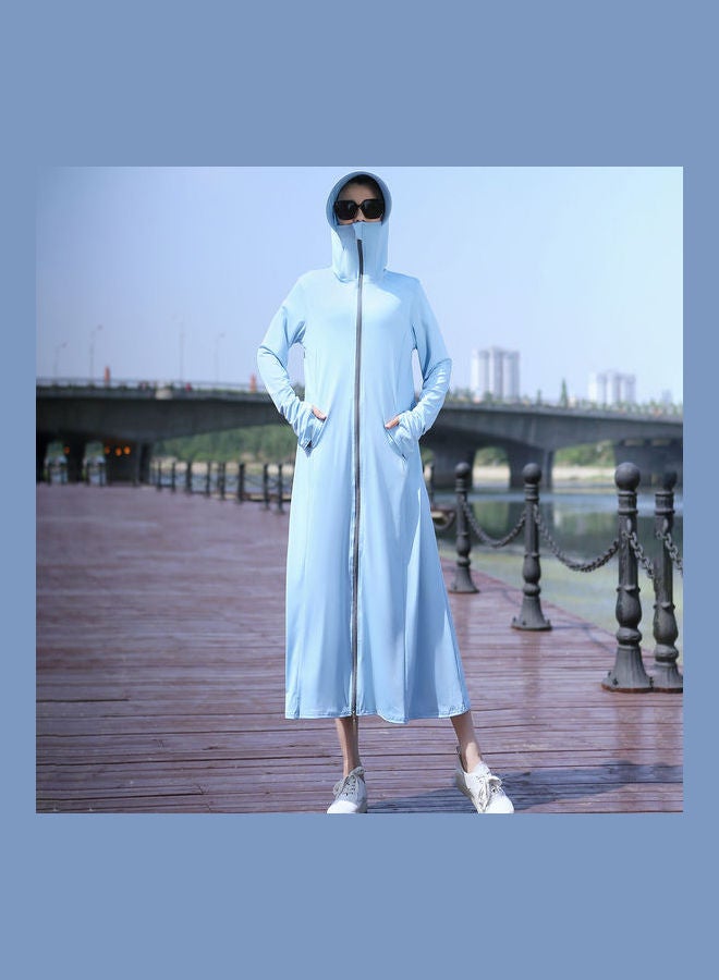 Sun Protection Hooded Long Sleeves Jacket Blue - Image 5