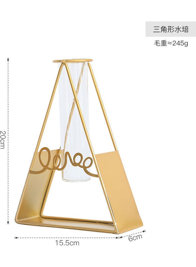 XiuWoo Glass Flower Vase With Metal Rack Stand Gold/Clear 20x15.5x6cm - Image 1