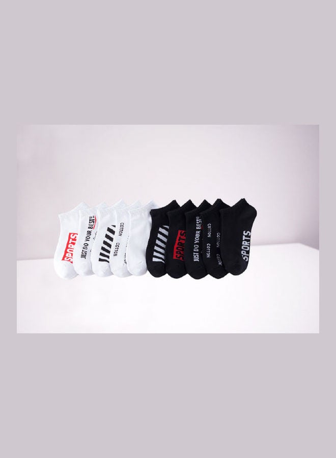 Pack Of 10 Pairs Of Printed Socks White/Black