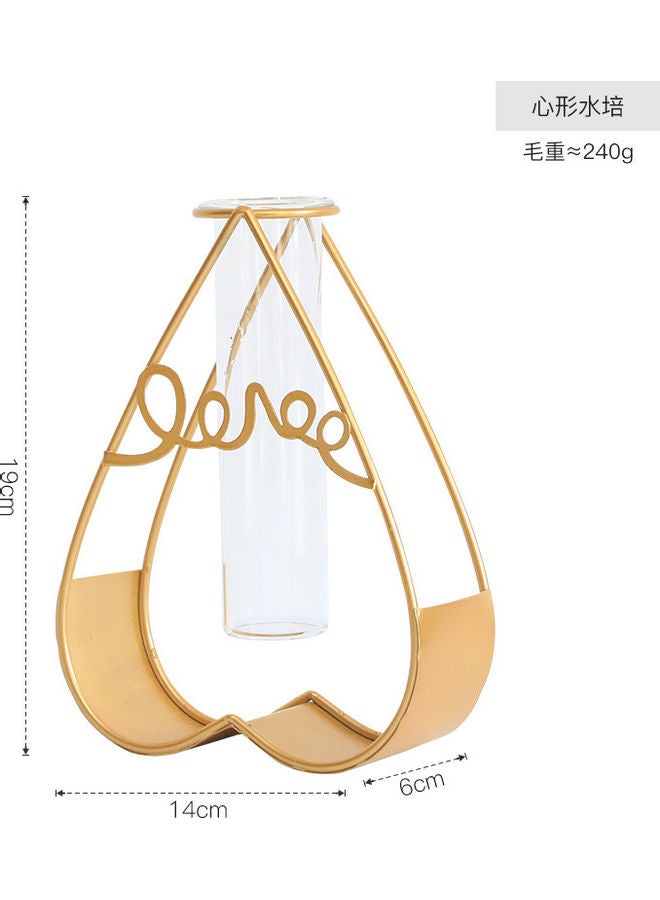 XiuWoo Glass Flower Vase With Metal Rack Stand Gold/Clear 19x14x6cm - Image 1