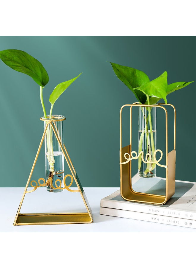 XiuWoo Glass Flower Vase With Metal Rack Stand Gold/Clear 20x15.5x6cm - Image 2