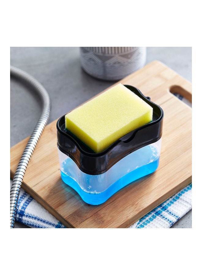 هوم بوكس موزع صابون وحامل إسفنجة وإسفنجة شفاف/ أسود/ أصفر 13.8x9x10سم - Image 1