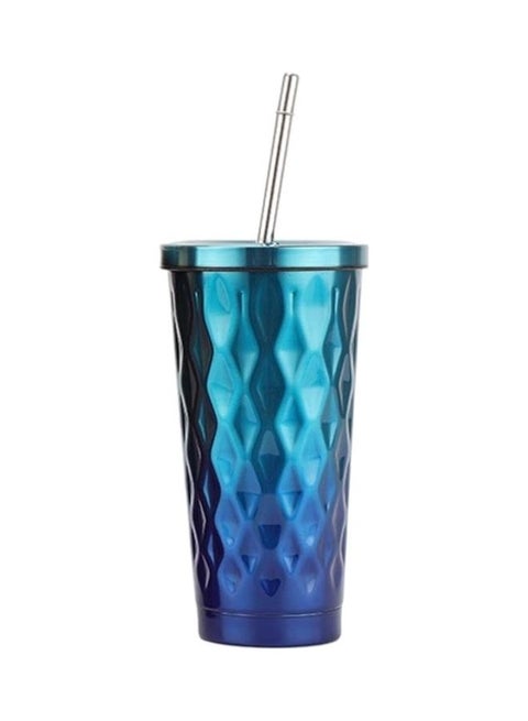 Double-Layer Stainless Steel Tumbler With Straw Blue