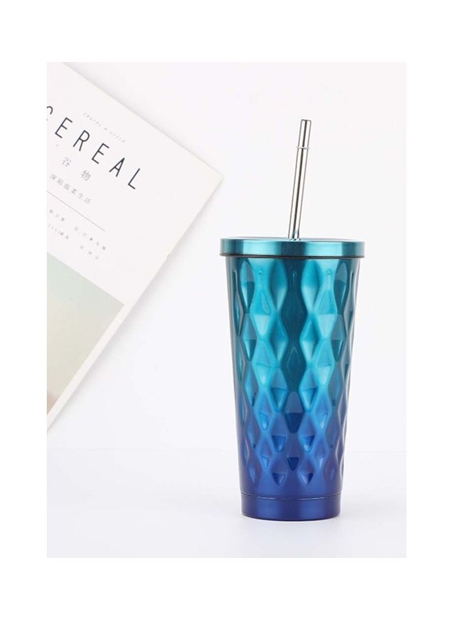 Double-Layer Stainless Steel Tumbler With Straw Blue