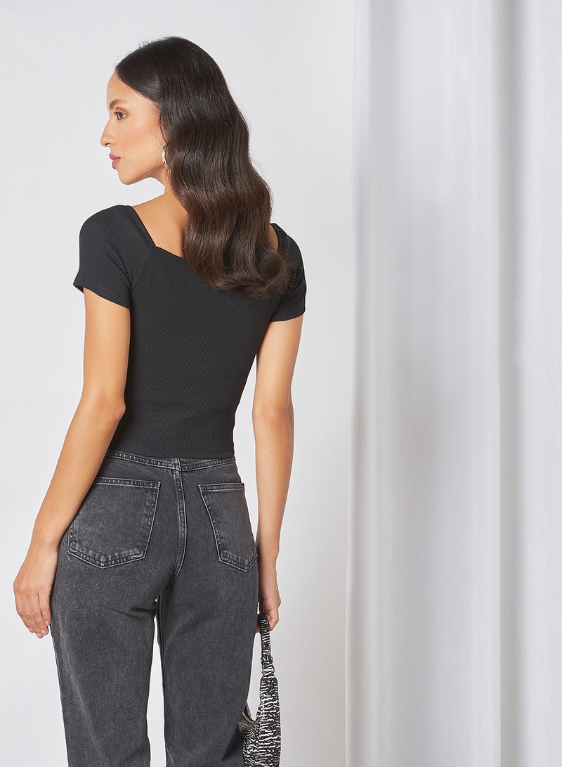 trendyol - Ribbed Bowknot Detail Blouse Black - Image 1
