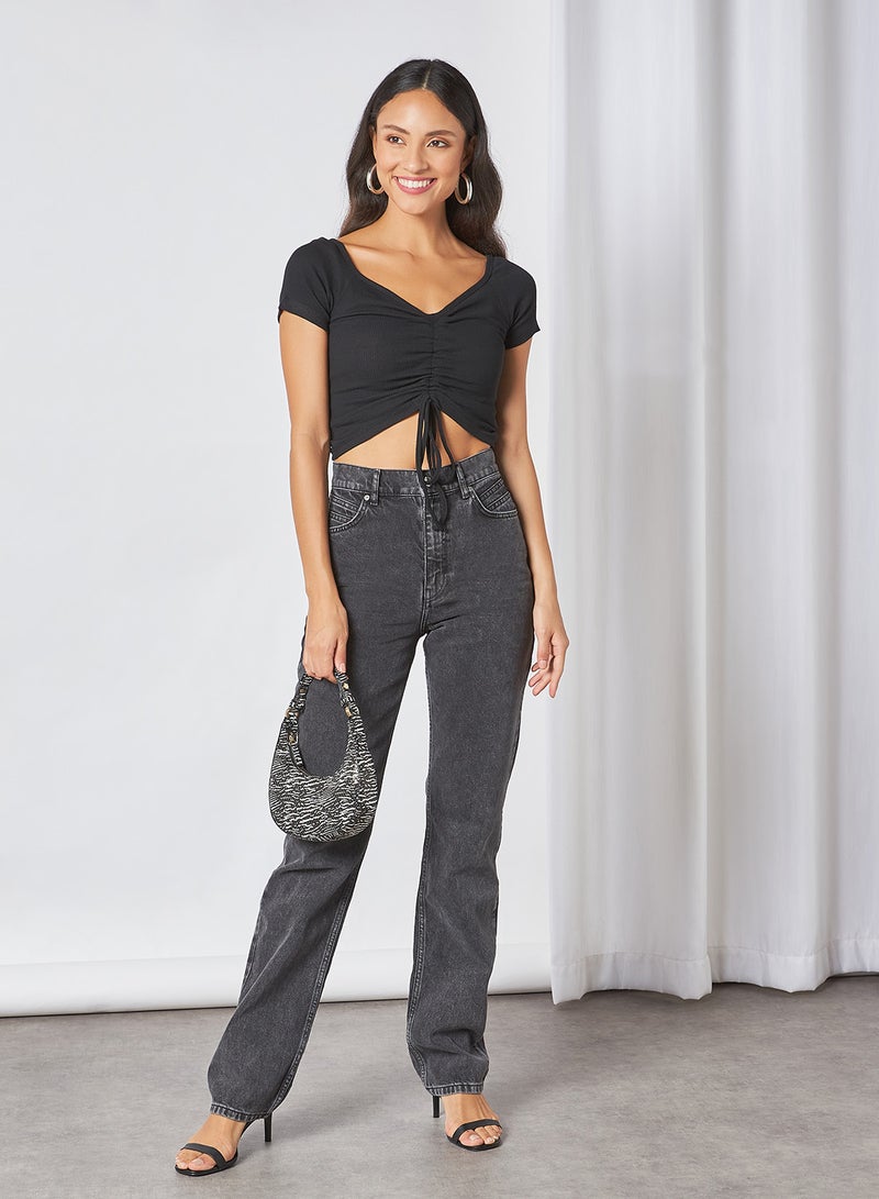 trendyol - Ribbed Bowknot Detail Blouse Black - Image 1