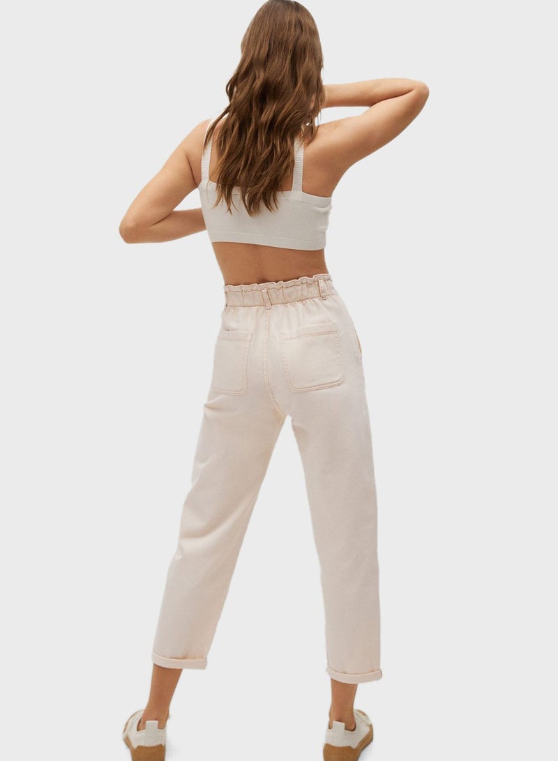 MANGO - High Waist Straight Jeans Off White - Image 1
