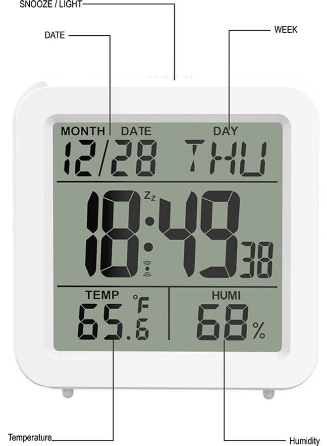 Digital Alarm Clock White 9x9x5cm - Image 4