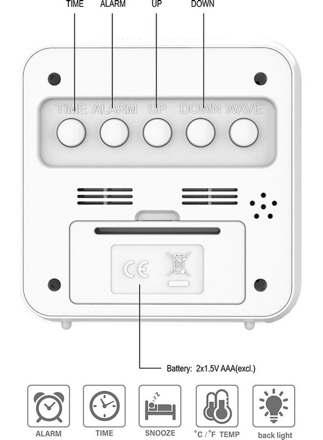 Digital Alarm Clock White 9x9x5cm - Image 5
