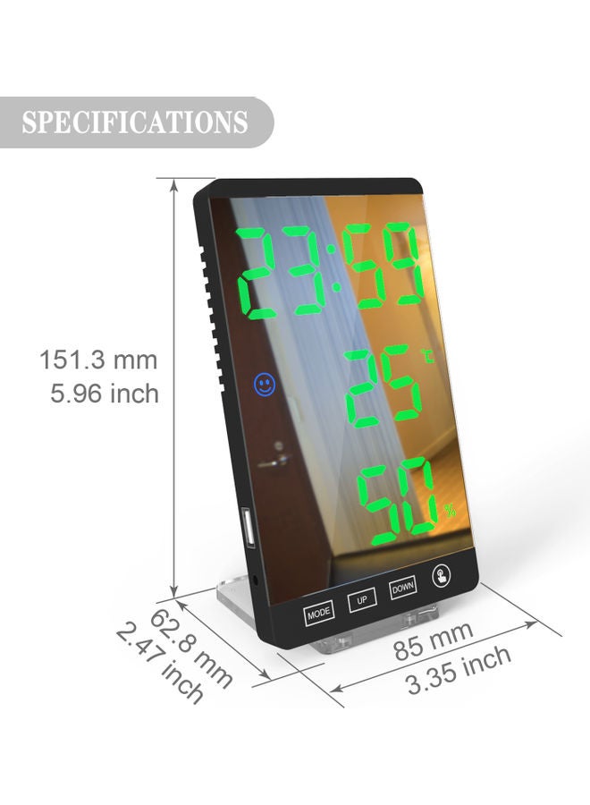 Generic - Smart Mirror LED Clock Black 5.96x2.47x3.35inch - Image 1