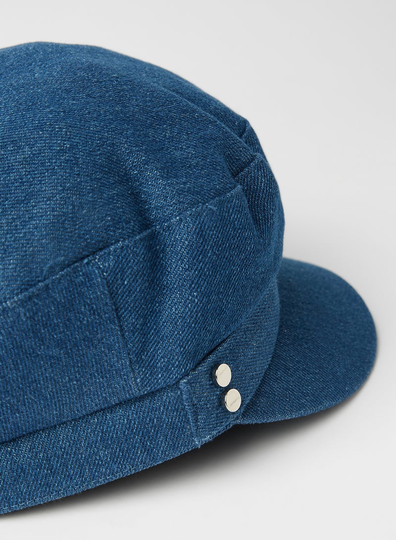 MANGO Flat Top Baker Hat Mid Denim - Image 3