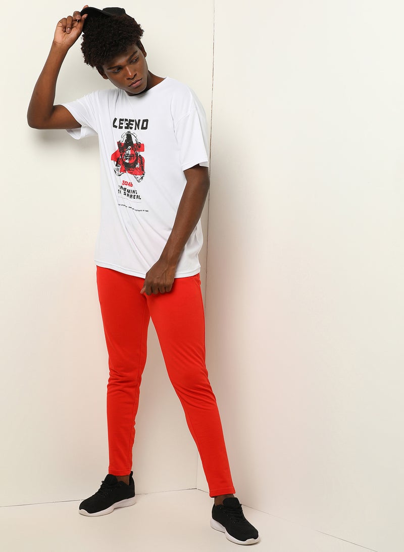 ABOF Knitted Rib Drawstring Detail Mid-Rise Skinny Fit Plain Cuff Joggers Dark Orange  - Image 3