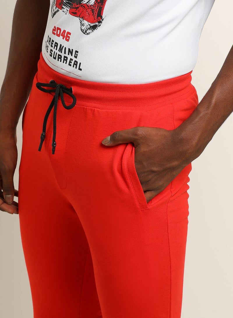 ABOF Knitted Rib Drawstring Detail Mid-Rise Skinny Fit Plain Cuff Joggers Dark Orange  - Image 4