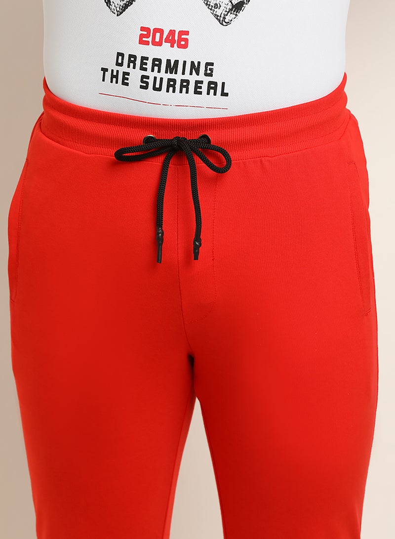ABOF Knitted Rib Drawstring Detail Mid-Rise Skinny Fit Plain Cuff Joggers Dark Orange  - Image 5