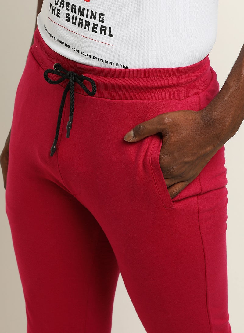 ABOF Skinny Fit Mid-Rise Knitted Ribbed Plain Sweatpants Dark Pink  - Image 4
