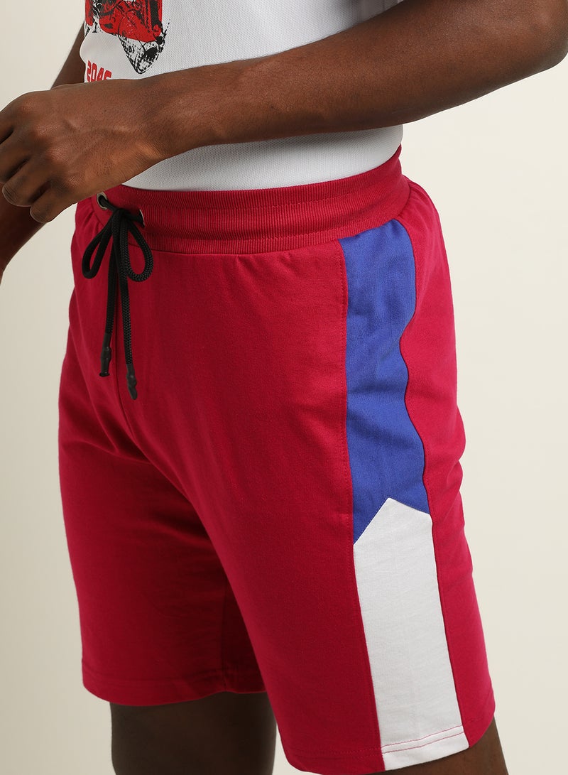 ABOF Contrast Stripe Detail Elastic Waistband Drawstring Shorts Pink/Blue/White  - Image 3