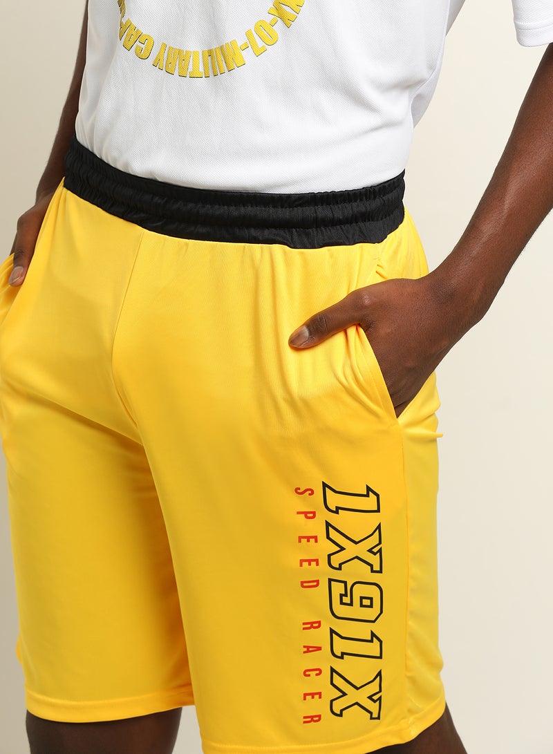 ABOF Printed Elastic Waistband Drawstring Mid-Rise Shorts Lemon Yellow  - Image 3