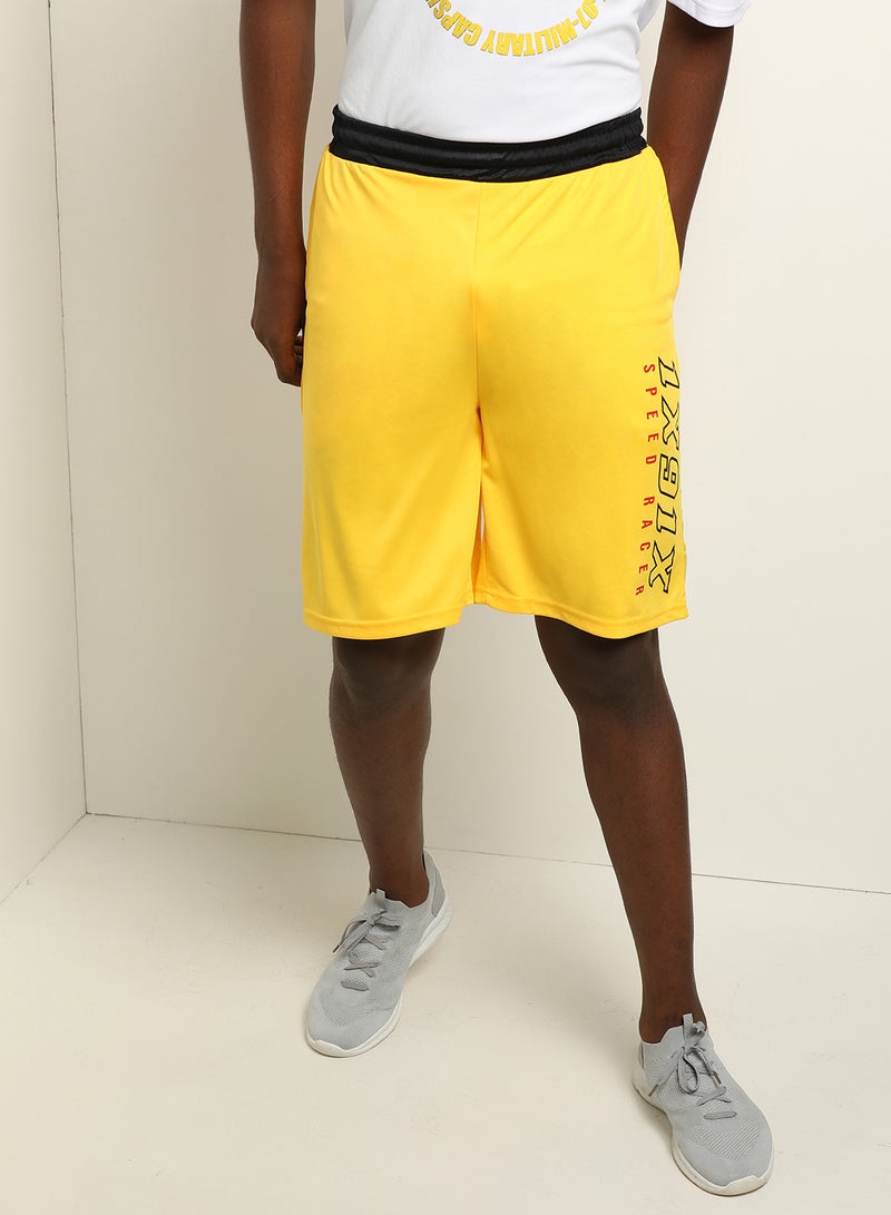ABOF Printed Elastic Waistband Drawstring Mid-Rise Shorts Lemon Yellow  - Image 1