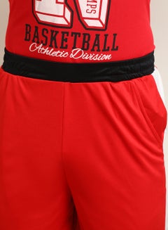 ABOF Colourblock Pattern Elastic Waistband Drawstring Shorts Red/Black  - Image 5