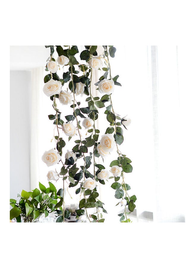 XiuWoo Artificial Silk Rose Ivy Vine Garland White/Green 1.8meter 