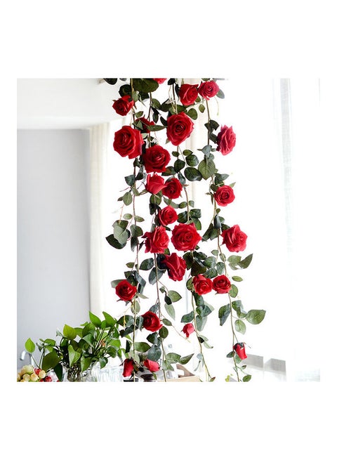 Artificial Fake Silk Rose Flower Ivy Vine Garland Wedding Party Home Décor Red/Green 1.8meter