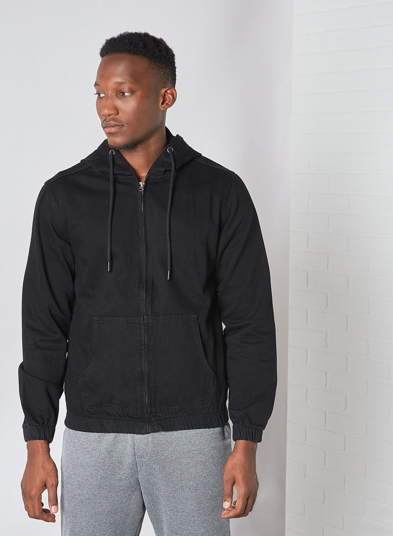 trendyol - Hooded Zip Through Denim Jacket Anthracite - Image 1
