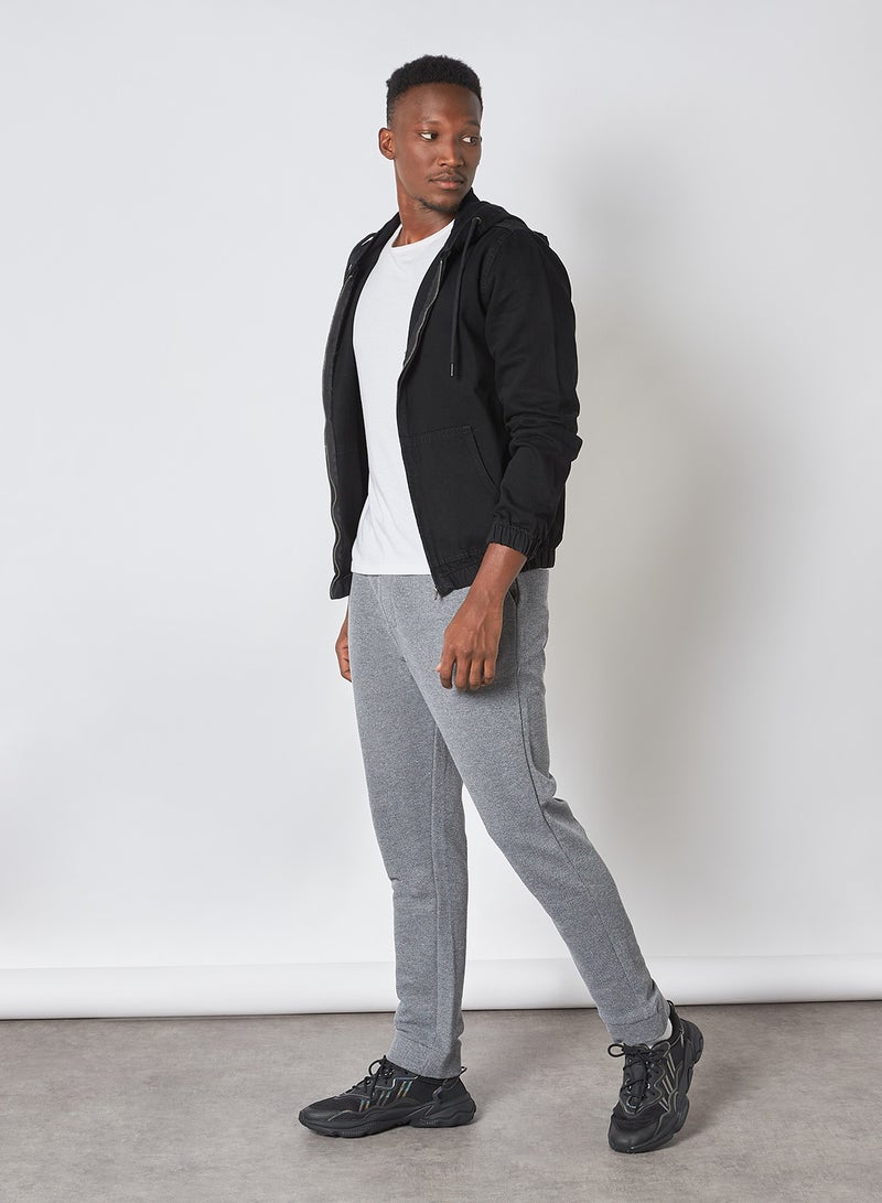 trendyol - Hooded Zip Through Denim Jacket Anthracite - Image 1
