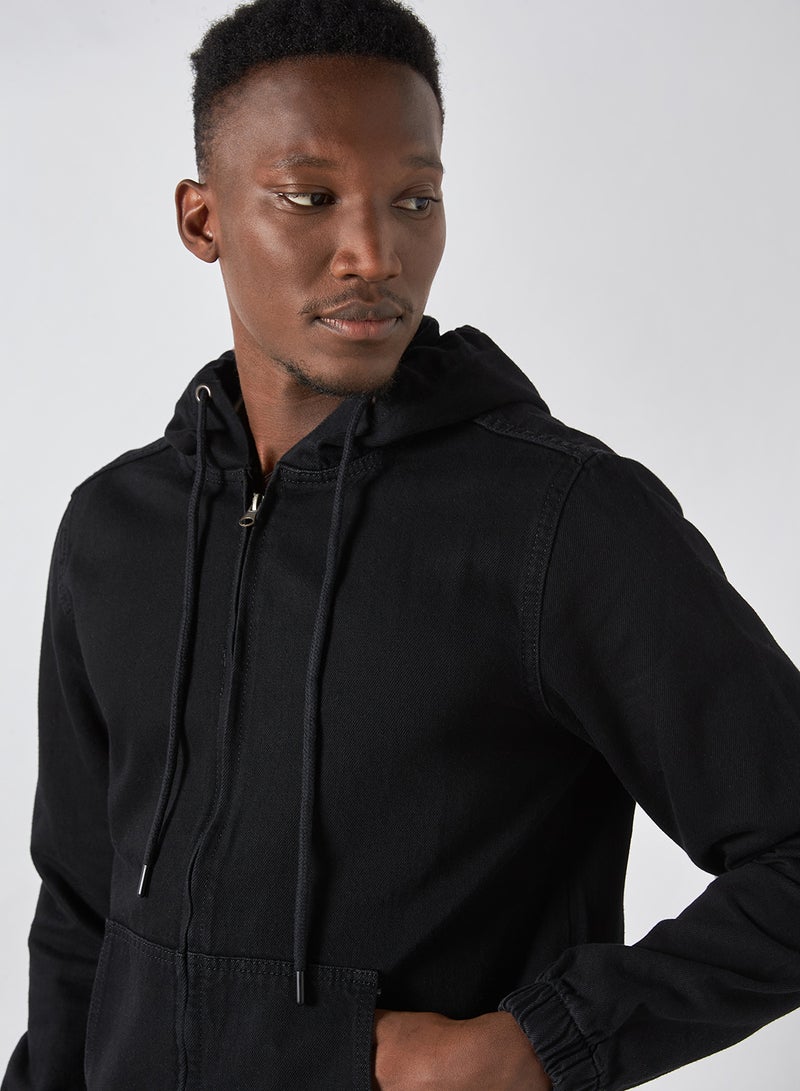 trendyol - Hooded Zip Through Denim Jacket Anthracite - Image 1